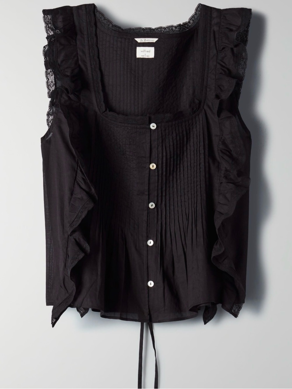 Wilfred Black Ruffled Lace-Trim Button Front Camisole